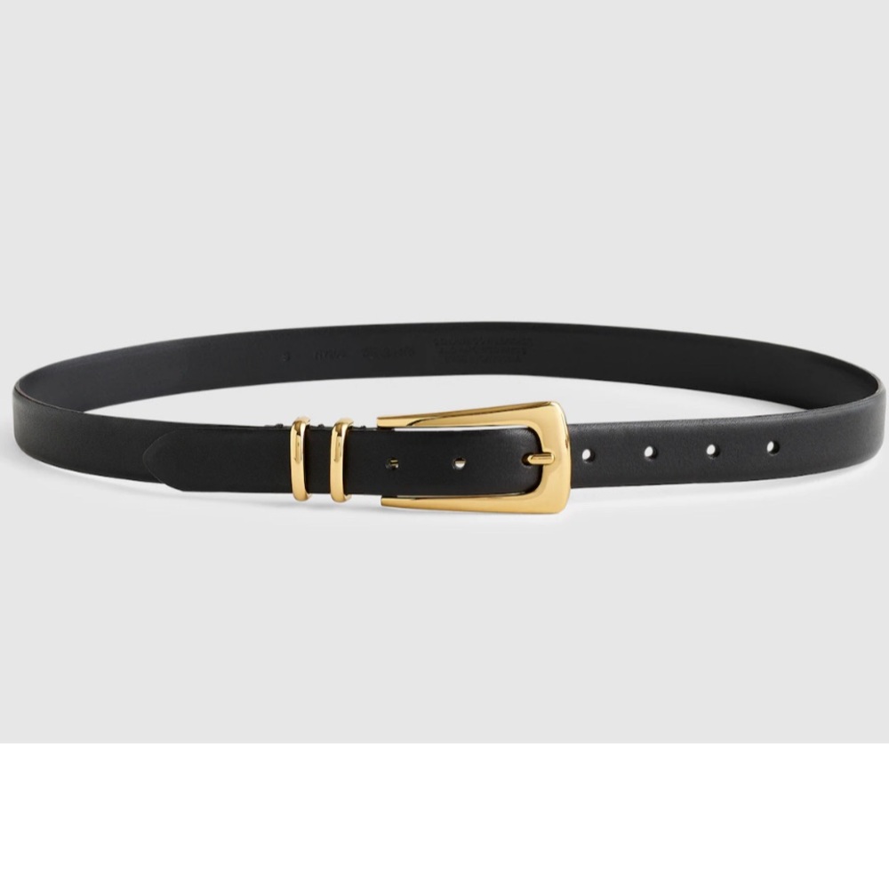 Madewell Leather Black Belt Gold XS Elongated Buckle Belt